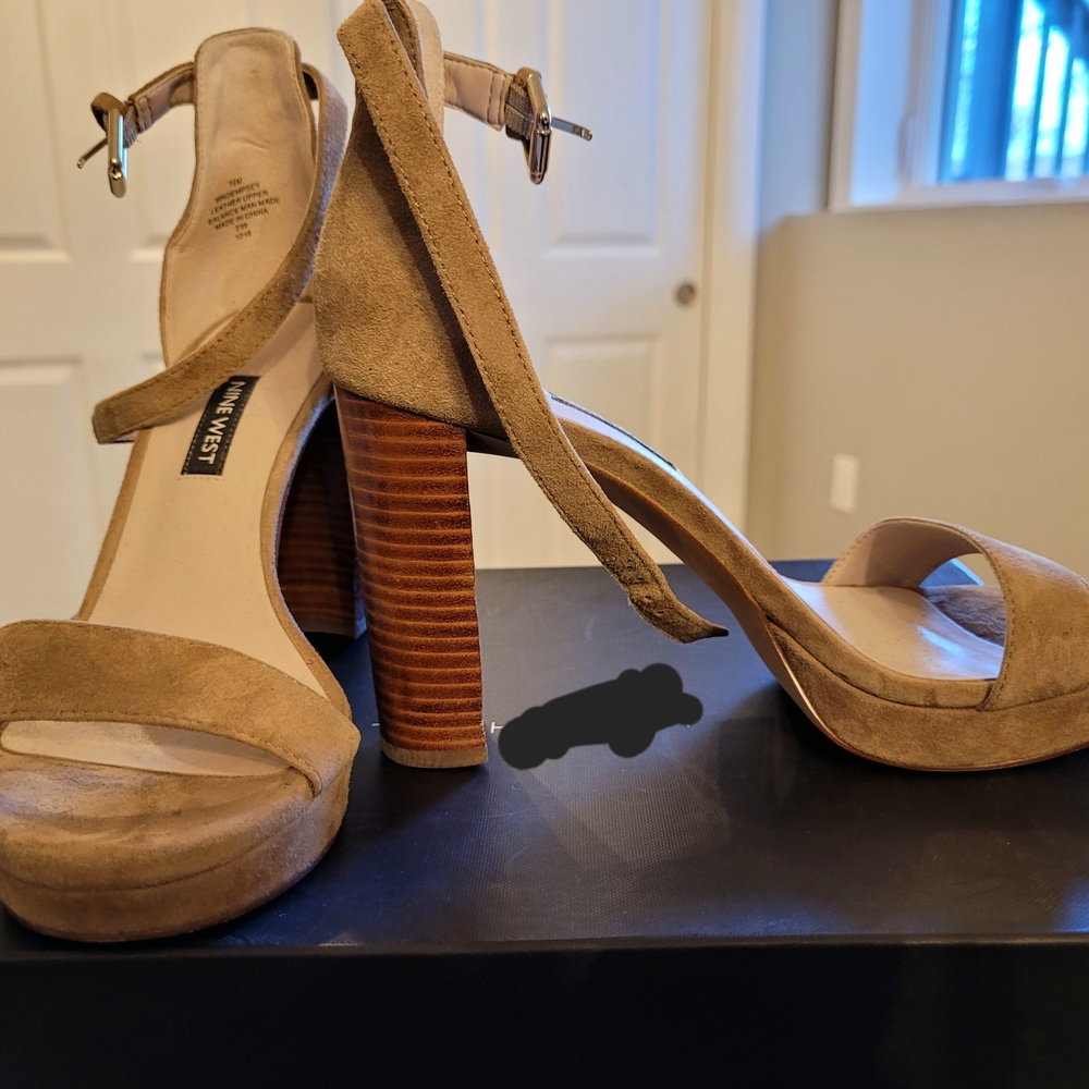 Nine West Beige Suede Platform Heels